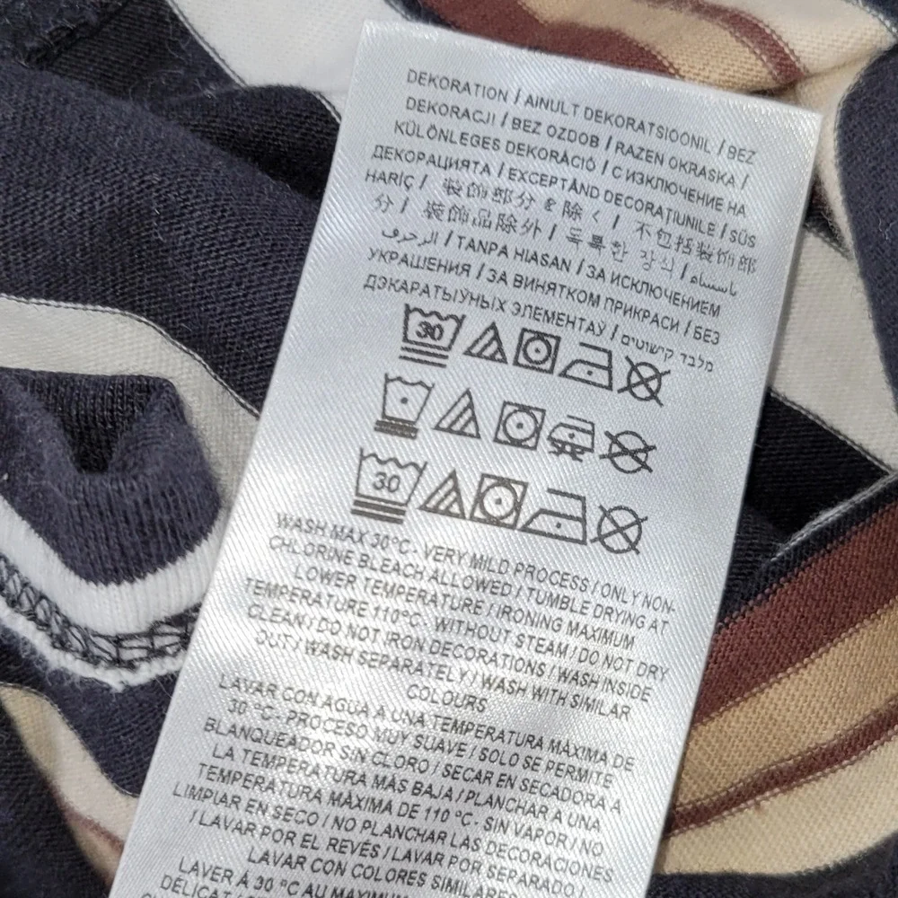 Guess Originals Mens Striped Retro Style T-Shirt Black Brown White Logo Small - Picture 7 of 7